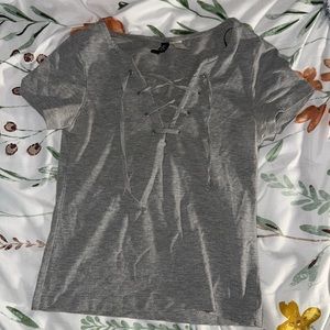 Gray cross cross, tie-up, crop top